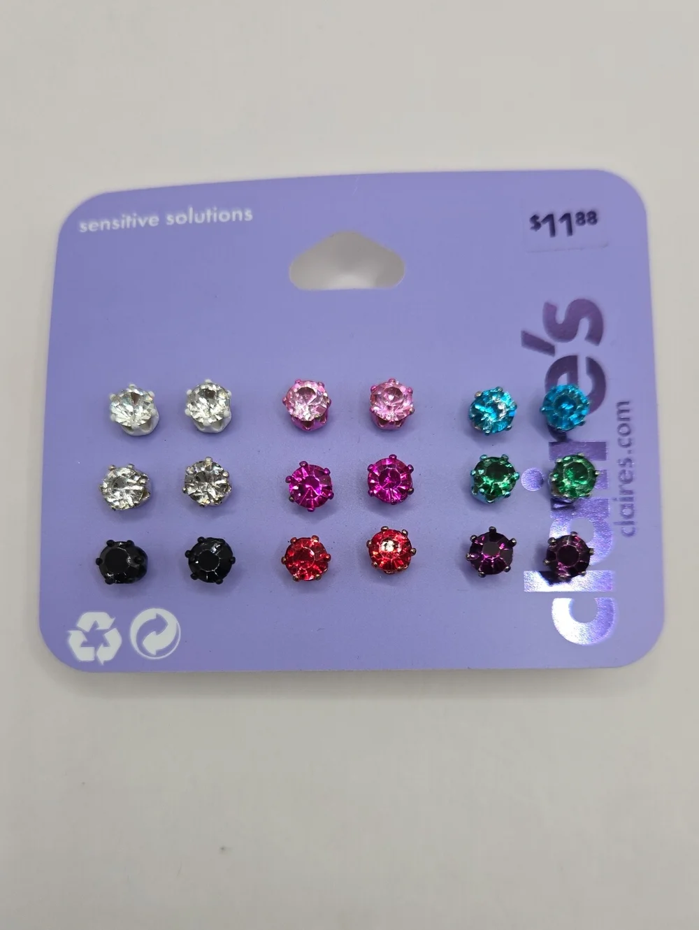 NEW Claire's Multi-Color Crystal Stud Earring Set